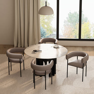 English Elm Dining Chair with Wraparound Padded Back Vegan Leather Upholstery Metal Frame Taupe B365P504299