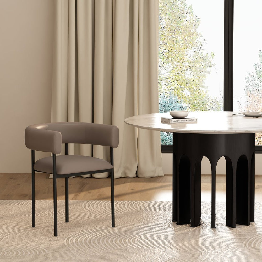 English Elm Dining Chair with Wraparound Padded Back Vegan Leather Upholstery Metal Frame Taupe B365P504299