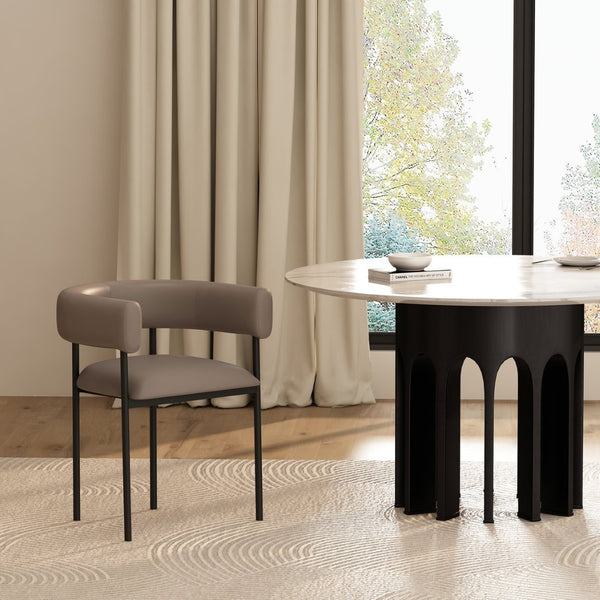English Elm Dining Chair with Wraparound Padded Back Vegan Leather Upholstery Metal Frame Taupe B365P504299