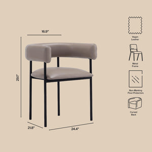 English Elm Dining Chair with Wraparound Padded Back Vegan Leather Upholstery Metal Frame Taupe B365P504299