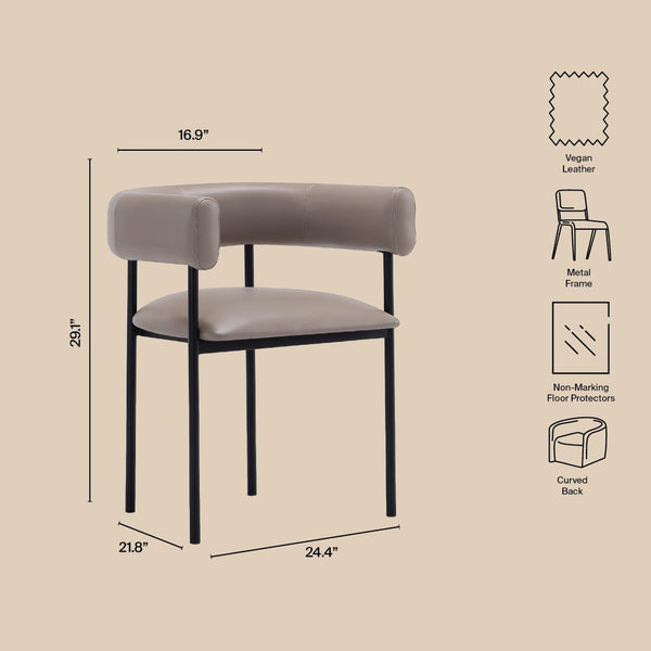 English Elm Dining Chair with Wraparound Padded Back Vegan Leather Upholstery Metal Frame Taupe B365P504299