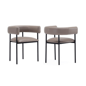 English Elm Dining Chair with Wraparound Padded Back Vegan Leather Upholstery Metal Frame Taupe B365P504299