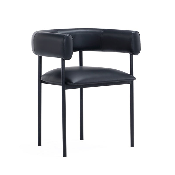 English Elm Dining Chair with Wraparound Padded Back Vegan Leather Upholstery Metal Frame Black B365P504300