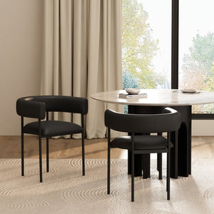 English Elm Dining Chair with Wraparound Padded Back Vegan Leather Upholstery Metal Frame Black B365P504300