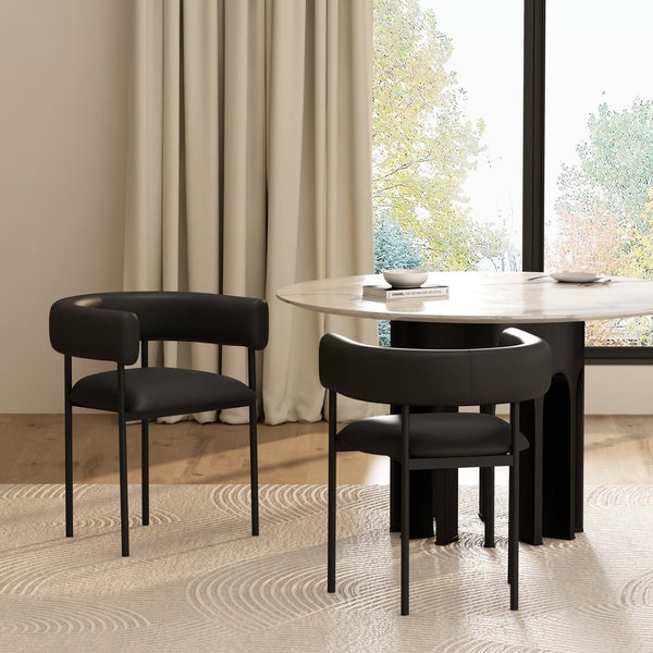 English Elm Dining Chair with Wraparound Padded Back Vegan Leather Upholstery Metal Frame Black B365P504300