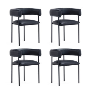 English Elm Dining Chair with Wraparound Padded Back Vegan Leather Upholstery Metal Frame Black B365P504300