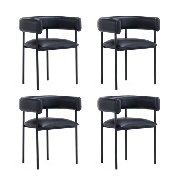English Elm Dining Chair with Wraparound Padded Back Vegan Leather Upholstery Metal Frame Black B365P504300