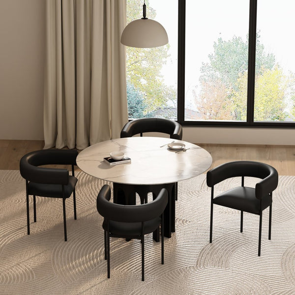 English Elm Dining Chair with Wraparound Padded Back Vegan Leather Upholstery Metal Frame Black B365P504300