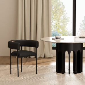 English Elm Dining Chair with Wraparound Padded Back Vegan Leather Upholstery Metal Frame Black B365P504300