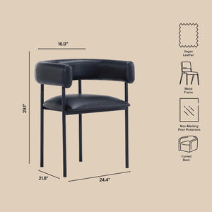 English Elm Dining Chair with Wraparound Padded Back Vegan Leather Upholstery Metal Frame Black B365P504300