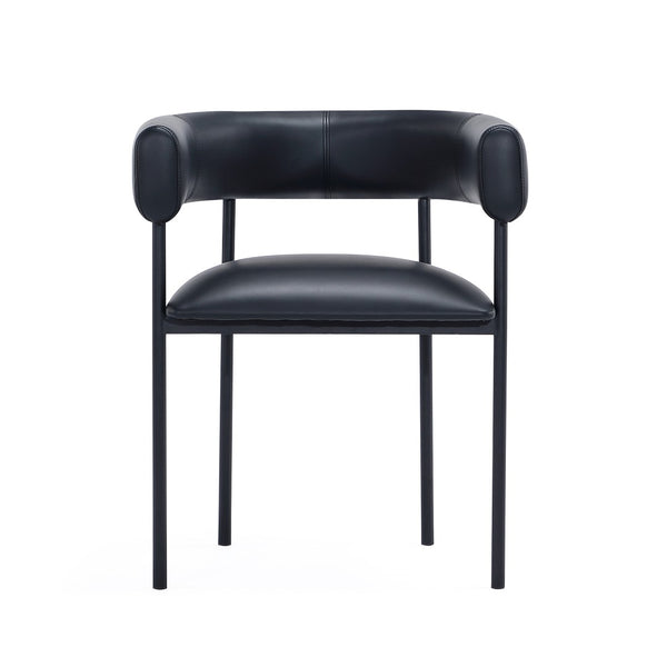 English Elm Dining Chair with Wraparound Padded Back Vegan Leather Upholstery Metal Frame Black B365P504300
