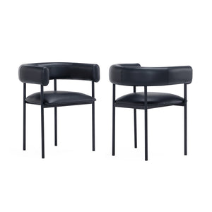 English Elm Dining Chair with Wraparound Padded Back Vegan Leather Upholstery Metal Frame Black B365P504300