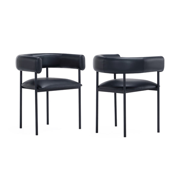 English Elm Dining Chair with Wraparound Padded Back Vegan Leather Upholstery Metal Frame Black B365P504300