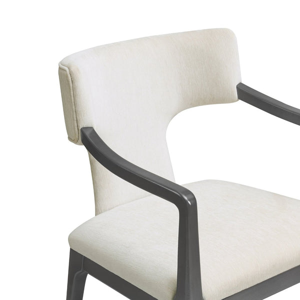 English Elm Armchair Sculptural Chenille Accent Chair with Curved Back and Open Cutout Sides Cream B365P504306