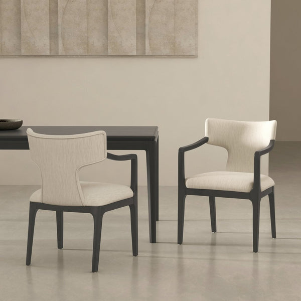 English Elm Armchair Sculptural Chenille Accent Chair with Curved Back and Open Cutout Sides Cream B365P504306