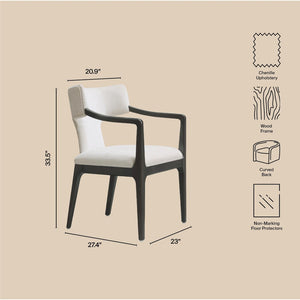 English Elm Armchair Sculptural Chenille Accent Chair with Curved Back and Open Cutout Sides Cream B365P504306