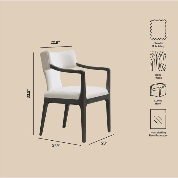 English Elm Armchair Sculptural Chenille Accent Chair with Curved Back and Open Cutout Sides Cream B365P504306