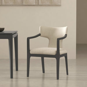 English Elm Armchair Sculptural Chenille Accent Chair with Curved Back and Open Cutout Sides Cream B365P504306