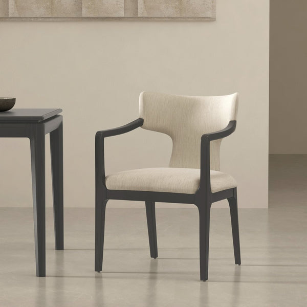 English Elm Armchair Sculptural Chenille Accent Chair with Curved Back and Open Cutout Sides Cream B365P504306