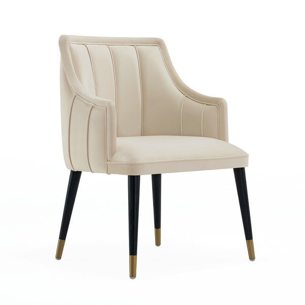 English Elm Armchair with Channel Tufted Back Velvet Upholstery and Tapered Elm Legs for Modern Interiors Cream B365P504308