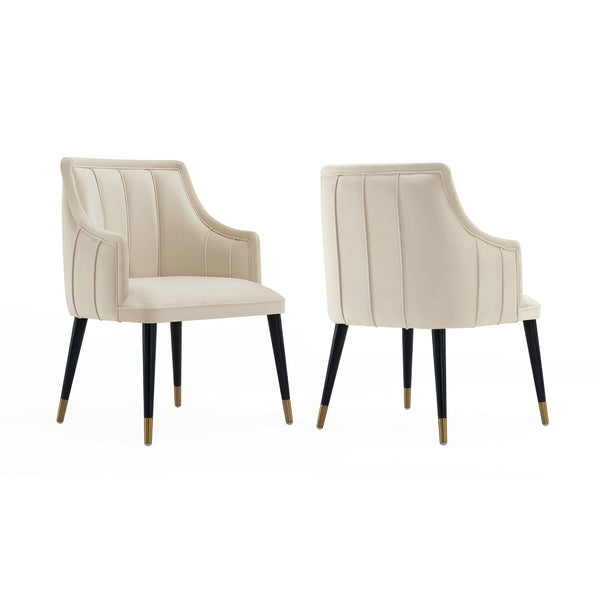 English Elm Armchair with Channel Tufted Back Velvet Upholstery and Tapered Elm Legs for Modern Interiors Cream B365P504308