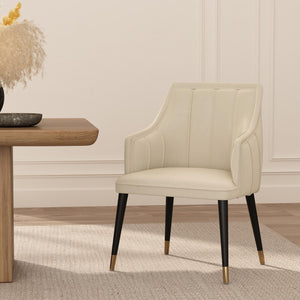 English Elm Armchair with Channel Tufted Back Velvet Upholstery and Tapered Elm Legs for Modern Interiors Cream B365P504308