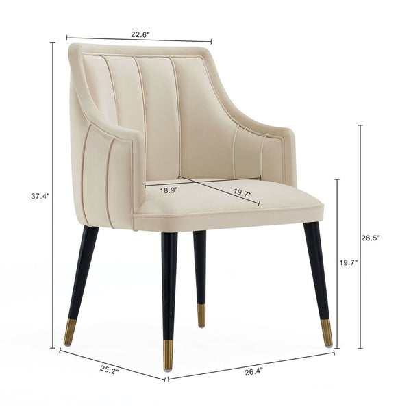 English Elm Armchair with Channel Tufted Back Velvet Upholstery and Tapered Elm Legs for Modern Interiors Cream B365P504308