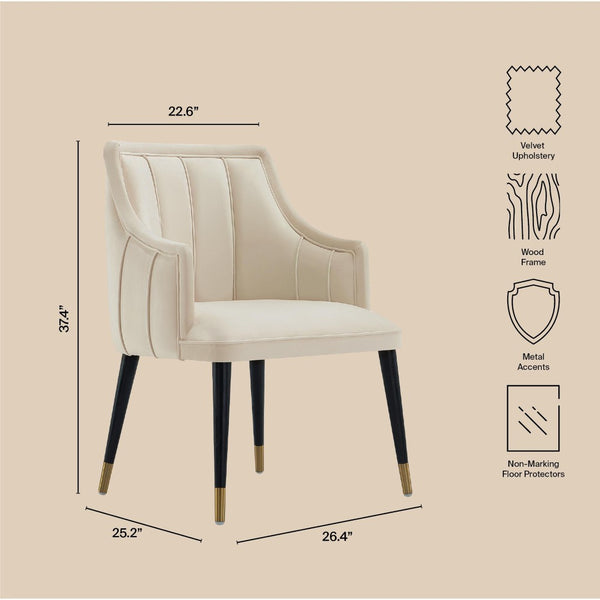 English Elm Armchair with Channel Tufted Back Velvet Upholstery and Tapered Elm Legs for Modern Interiors Cream B365P504308