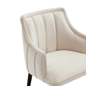 English Elm Armchair with Channel Tufted Back Velvet Upholstery and Tapered Elm Legs for Modern Interiors Cream B365P504308