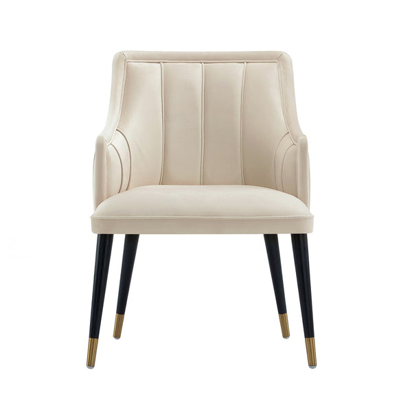 English Elm Armchair with Channel Tufted Back Velvet Upholstery and Tapered Elm Legs for Modern Interiors Cream B365P504308