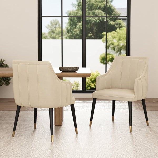 English Elm Armchair with Channel Tufted Back Velvet Upholstery and Tapered Elm Legs for Modern Interiors Cream B365P504308