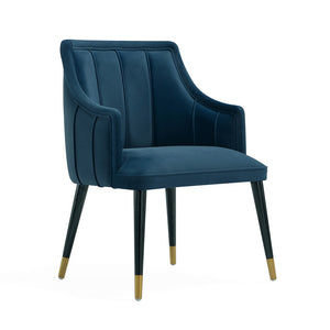 English Elm Armchair with Channel Tufted Back Velvet Upholstery and Tapered Elm Legs for Modern Interiors Midnight Blue B365P504309