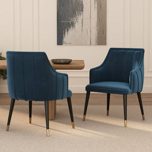 English Elm Armchair with Channel Tufted Back Velvet Upholstery and Tapered Elm Legs for Modern Interiors Midnight Blue B365P504309