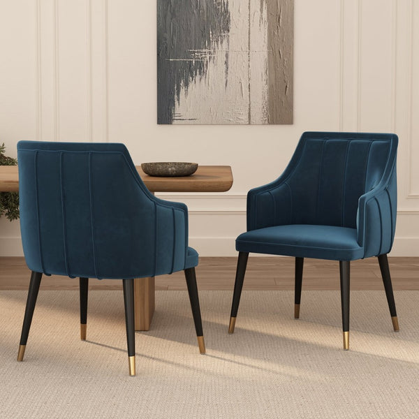 English Elm Armchair with Channel Tufted Back Velvet Upholstery and Tapered Elm Legs for Modern Interiors Midnight Blue B365P504309