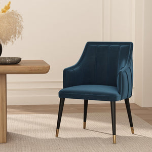 English Elm Armchair with Channel Tufted Back Velvet Upholstery and Tapered Elm Legs for Modern Interiors Midnight Blue B365P504309