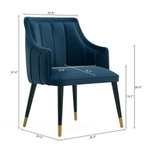 English Elm Armchair with Channel Tufted Back Velvet Upholstery and Tapered Elm Legs for Modern Interiors Midnight Blue B365P504309