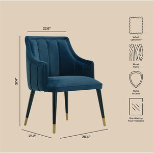 English Elm Armchair with Channel Tufted Back Velvet Upholstery and Tapered Elm Legs for Modern Interiors Midnight Blue B365P504309