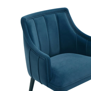 English Elm Armchair with Channel Tufted Back Velvet Upholstery and Tapered Elm Legs for Modern Interiors Midnight Blue B365P504309