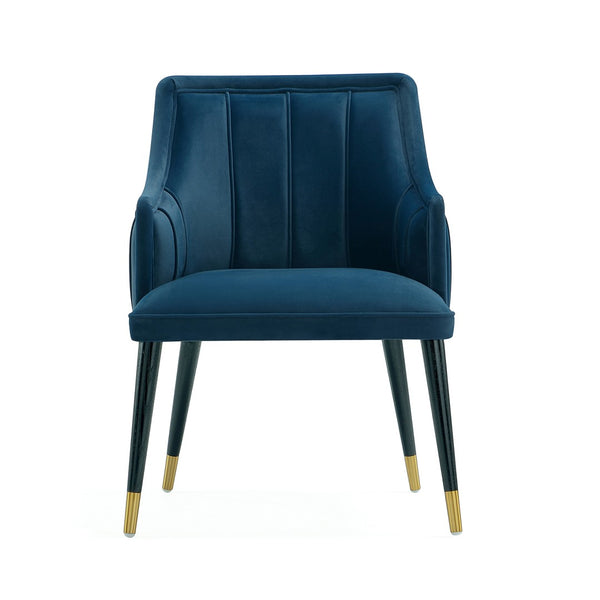 English Elm Armchair with Channel Tufted Back Velvet Upholstery and Tapered Elm Legs for Modern Interiors Midnight Blue B365P504309