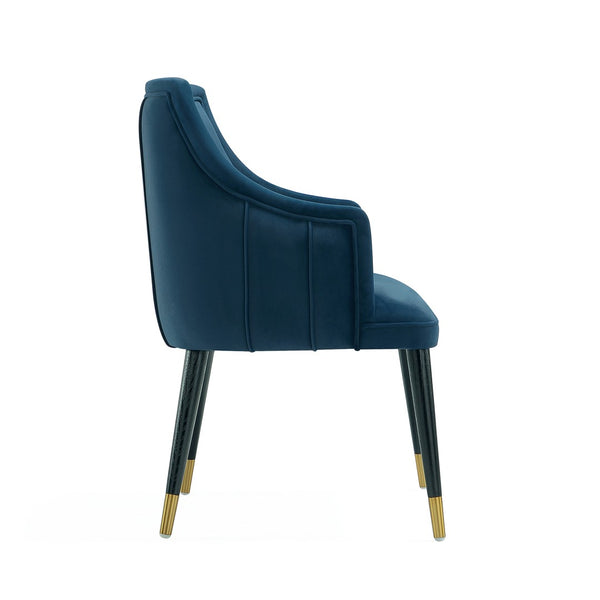 English Elm Armchair with Channel Tufted Back Velvet Upholstery and Tapered Elm Legs for Modern Interiors Midnight Blue B365P504309