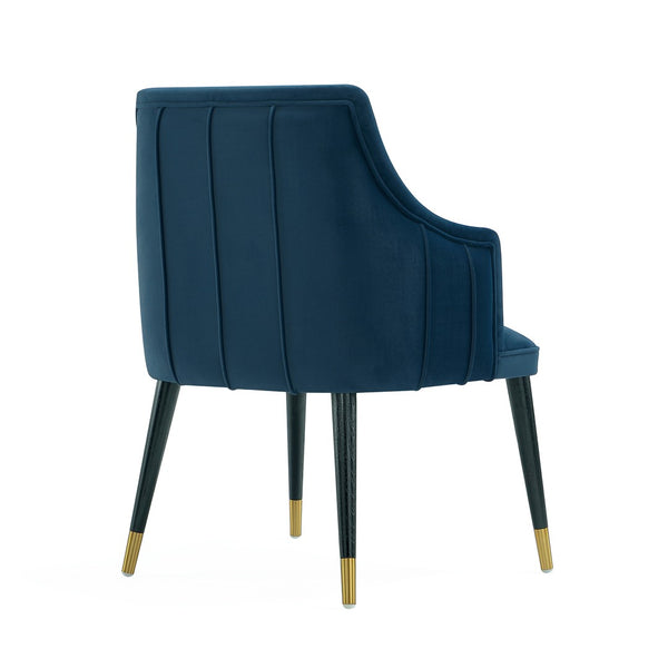 English Elm Armchair with Channel Tufted Back Velvet Upholstery and Tapered Elm Legs for Modern Interiors Midnight Blue B365P504309
