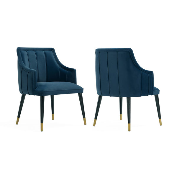 English Elm Armchair with Channel Tufted Back Velvet Upholstery and Tapered Elm Legs for Modern Interiors Midnight Blue B365P504309