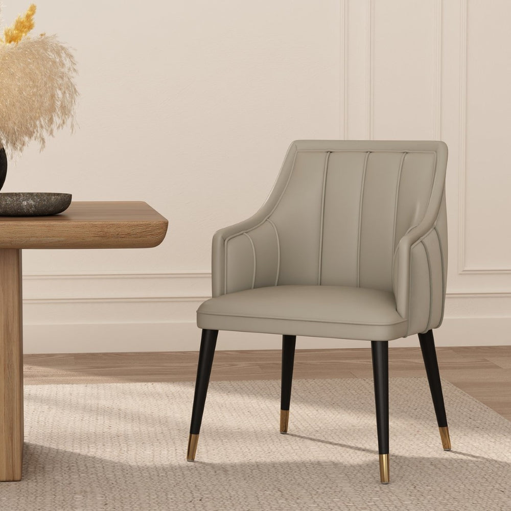 English Elm Armchair with Channel Tufted Back Velvet Upholstery and Tapered Elm Legs for Modern Interiors Light Gray B365P504310