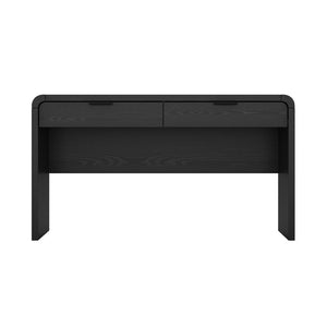 English Elm Office Desk with Two Storage Drawers Matte Finish Rounded Corners for Modern Home Study Black B365P504311