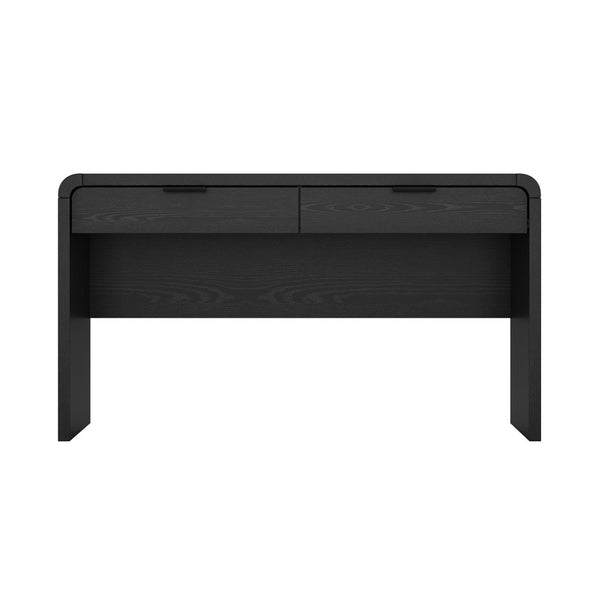 English Elm Office Desk with Two Storage Drawers Matte Finish Rounded Corners for Modern Home Study Black B365P504311