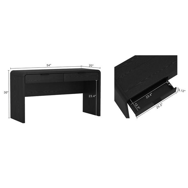 English Elm Office Desk with Two Storage Drawers Matte Finish Rounded Corners for Modern Home Study Black B365P504311