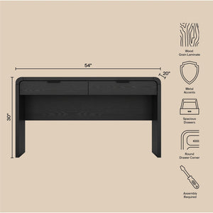 English Elm Office Desk with Two Storage Drawers Matte Finish Rounded Corners for Modern Home Study Black B365P504311