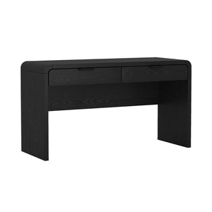 English Elm Office Desk with Two Storage Drawers Matte Finish Rounded Corners for Modern Home Study Black B365P504311