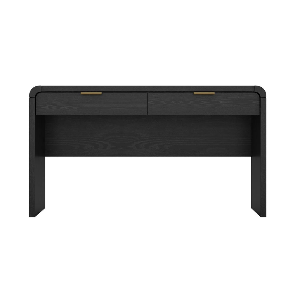 English Elm Office Desk with Two Storage Drawers Matte Finish Rounded Corners for Modern Home Study Black and Gold B365P504312