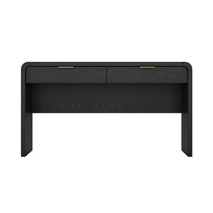 English Elm Office Desk with Two Storage Drawers Matte Finish Rounded Corners for Modern Home Study Black and Gold B365P504312